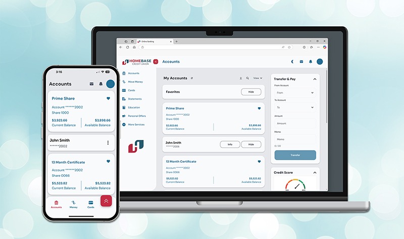 devices on background showing online banking
